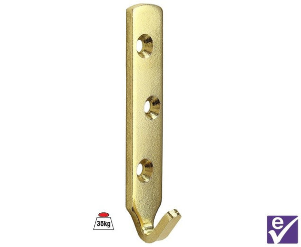 Plate Hook 3 Hole 80mm Brass Plated - Holds up to 35kgs - White Frame Company