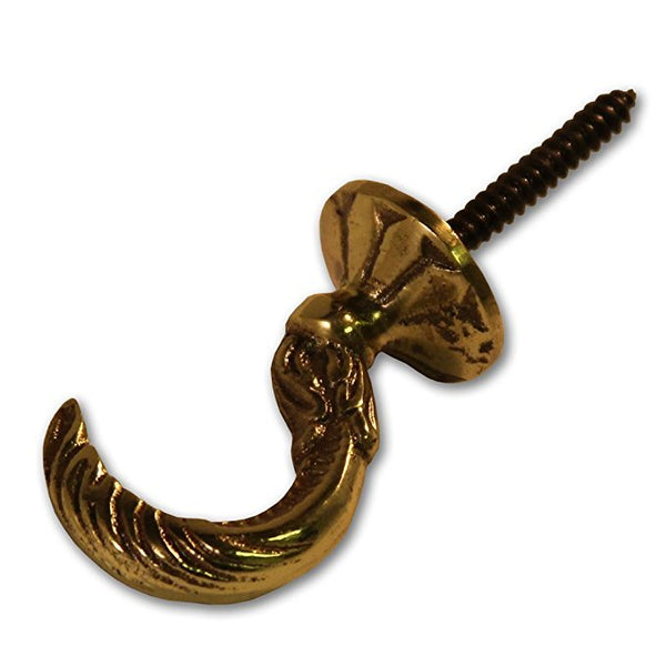 Egyptian Style Solid Brass Screw-In Tie Back Hook - Large (Pack of 2) - White Frame Company